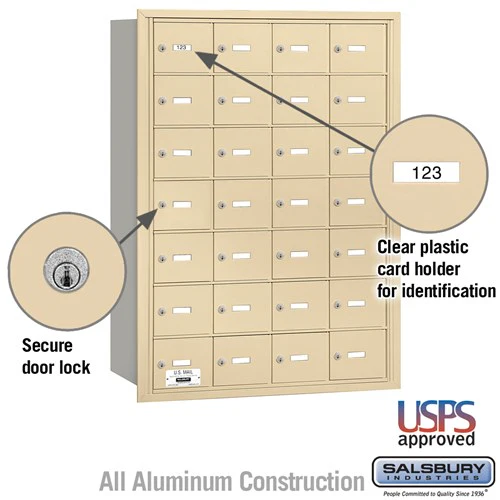 4B+ Horizontal Mailbox with 28 A Doors, Sandstone Finish, Rear Loading, USPS Approved - Image 2