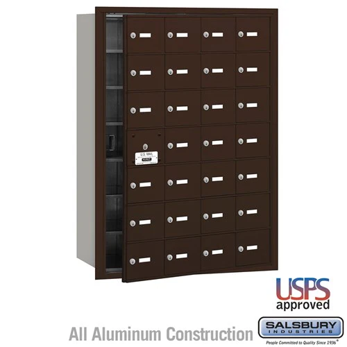 4B+ Horizontal Mailbox with 28 Doors, Bronze, Front Loading, USPS Approved