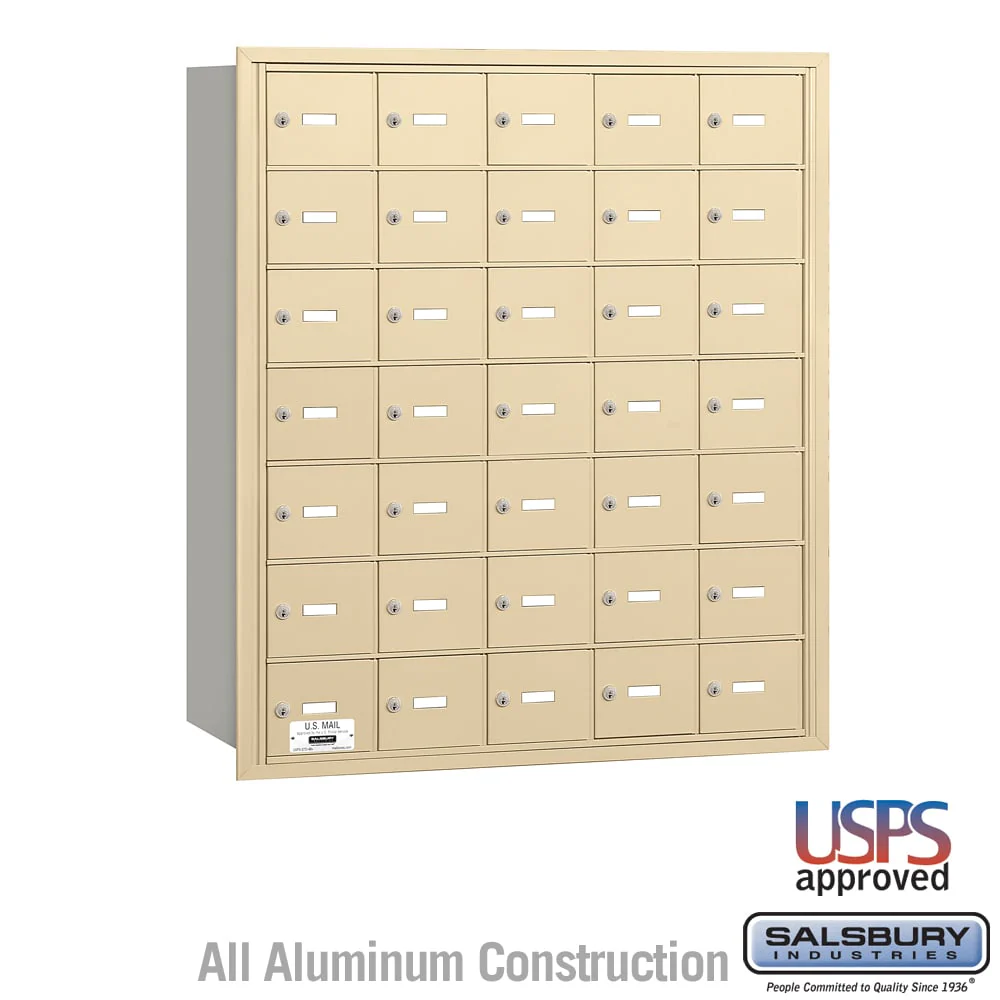 4B+ Horizontal Mailbox with 35 Doors - Sandstone Finish - Rear Loading - USPS Approved