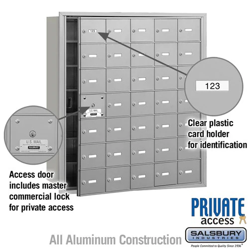 4B+ Horizontal Mailbox with 35 A Doors, Aluminum, Front Loading, Private Access - Image 2