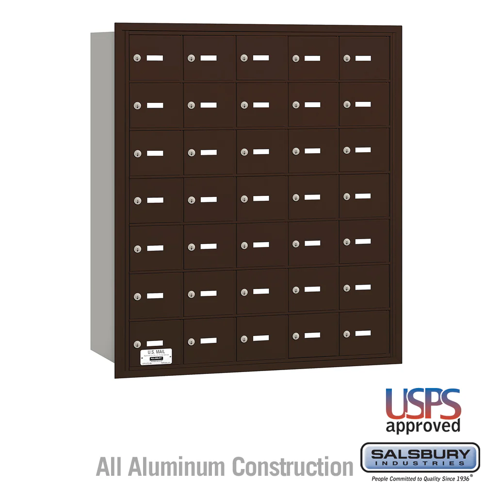 4B+ Horizontal Mailbox with 35 Doors - Bronze Rear Loading USPS Access