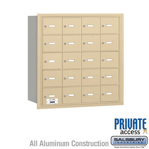 4B+ Horizontal Mailbox with 20 A Doors, Sandstone Finish, Rear Loading, Private Access