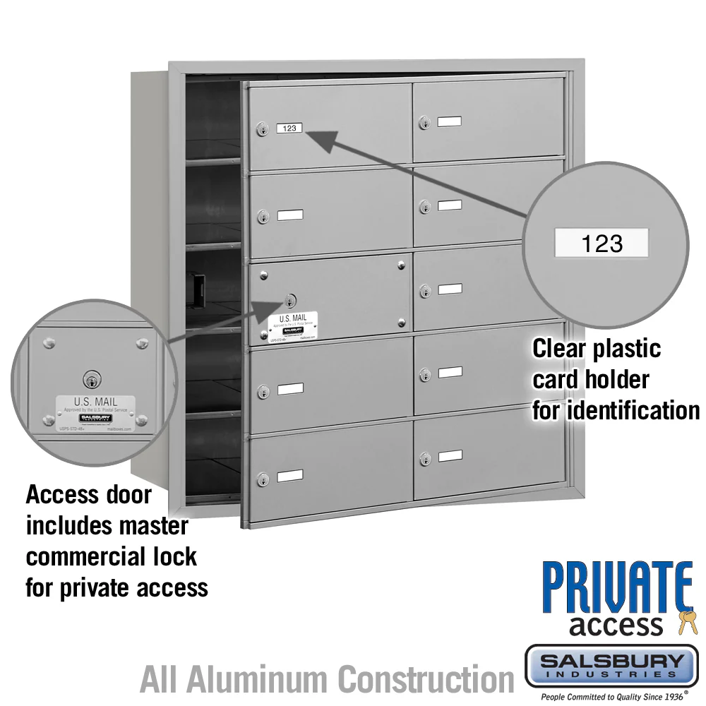 4B+ Horizontal Mailbox with Master Lock - 10 B Doors - Aluminum - Front Loading - Private Access - Image 2