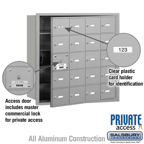 4B+ Horizontal Mailbox with Master Lock - 20 Doors - Aluminum - Front Loading - Private Access - Image 2