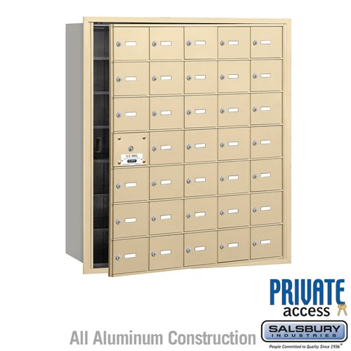 4B+ Horizontal Mailbox with Master Lock - 35 Doors - Sandstone - Front Loading - Private Access
