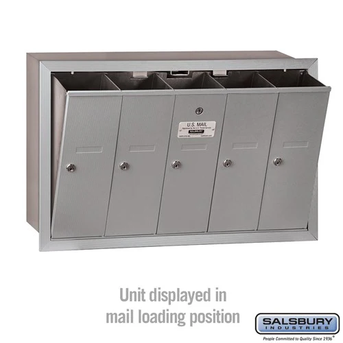 5-Door Aluminum Vertical Mailbox - Recessed Mounted - USPS Approved - Image 3