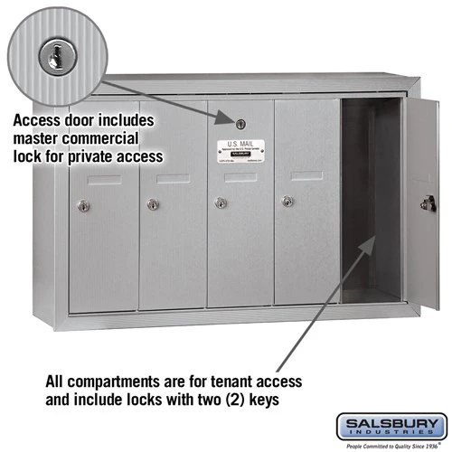 5-Door Aluminum Vertical Mailbox with Master Commercial Lock - Image 2