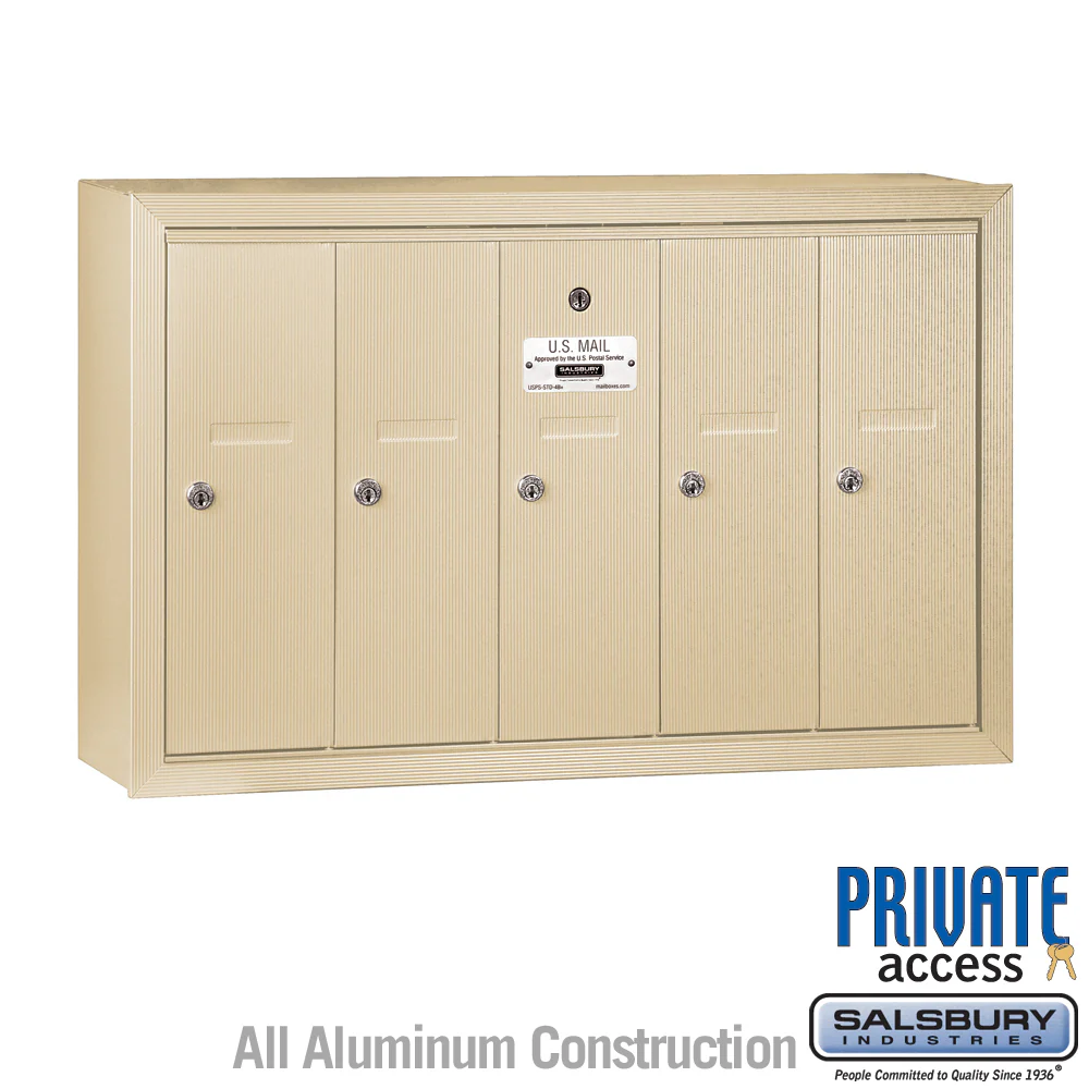 5-Door Sandstone Vertical Mailbox with Private Access and Surface Mounting