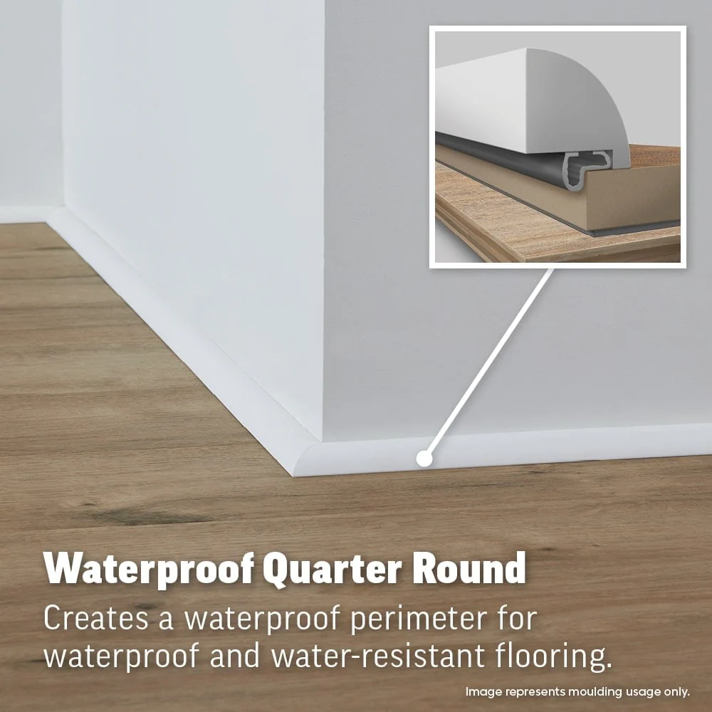 SimpleSolutions For use with WetProtect Technology White 0.75-in x 94.5-in Vinyl Floor Quarter Round - Image 2