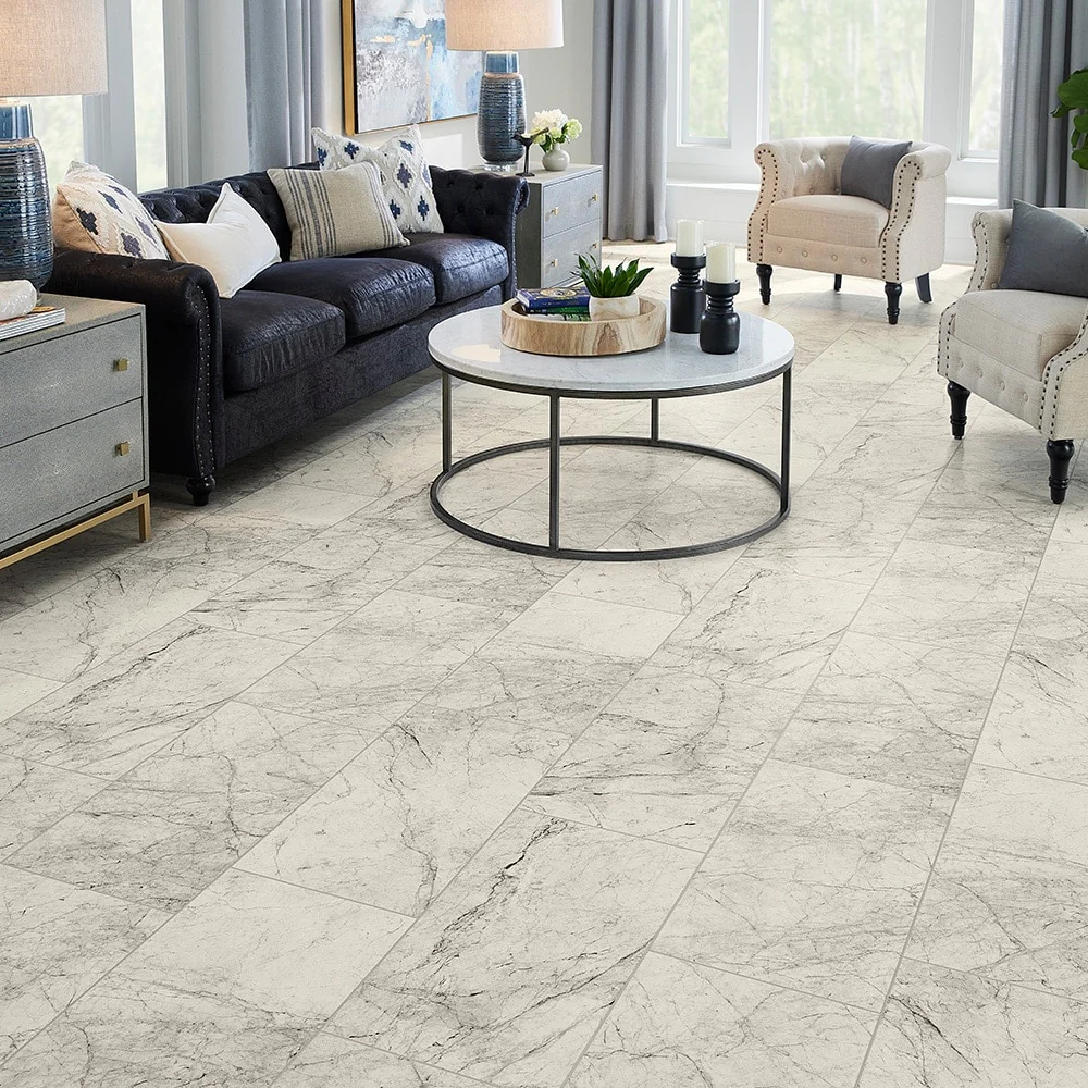 STAINMASTER 12-ft W Cut-to-Length White Marble Look Low-Gloss Sheet Vinyl Flooring - Image 4