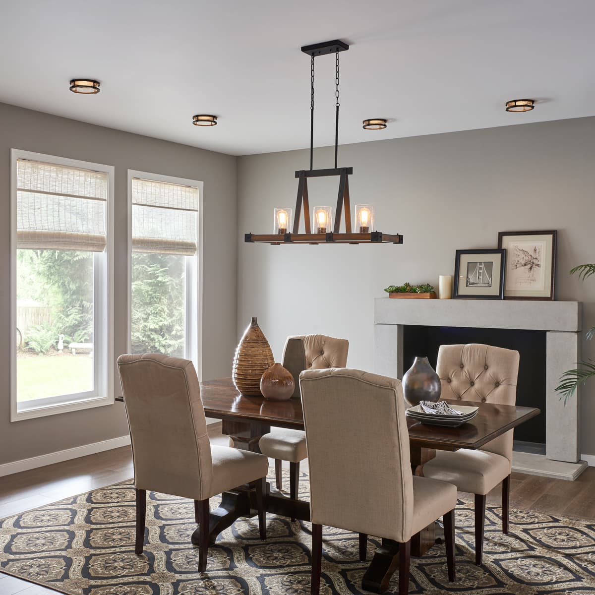 Kichler Barrington Distressed Black & Wood Tone Linear Kitchen Island Light with Clear Seeded Glass, 32 in. - Image 10