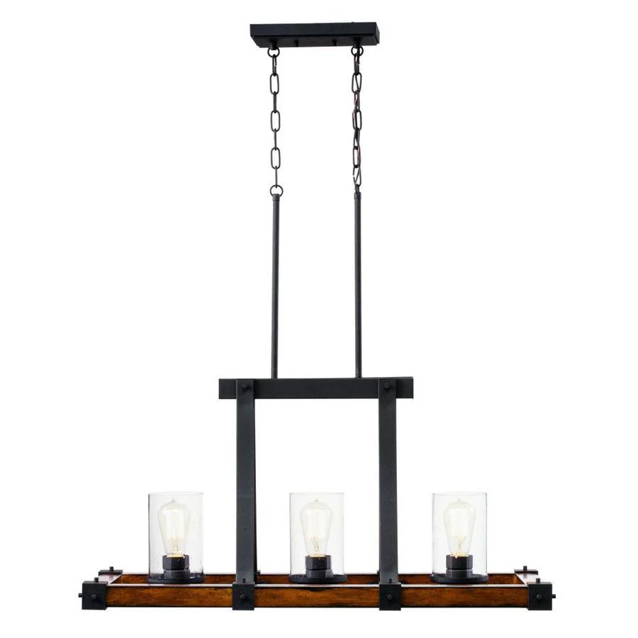 Kichler Barrington Distressed Black & Wood Tone Linear Kitchen Island Light with Clear Seeded Glass, 32 in. - Image 4