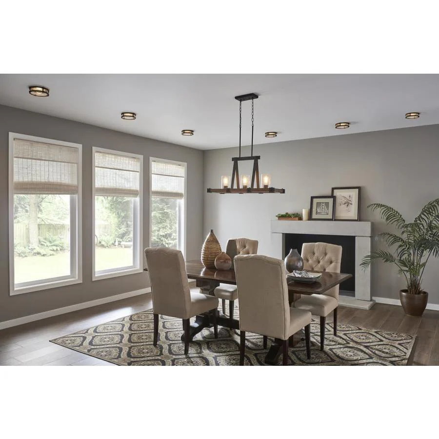 Kichler Barrington Distressed Black & Wood Tone Linear Kitchen Island Light with Clear Seeded Glass, 32 in. - Image 5