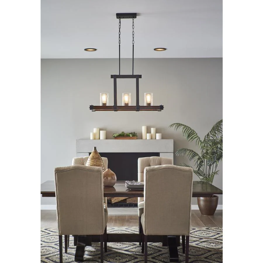 Kichler Barrington Distressed Black & Wood Tone Linear Kitchen Island Light with Clear Seeded Glass, 32 in. - Image 6