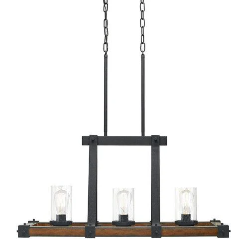 Kichler Barrington Distressed Black & Wood Tone Linear Kitchen Island Light with Clear Seeded Glass, 32 in. - Image 7