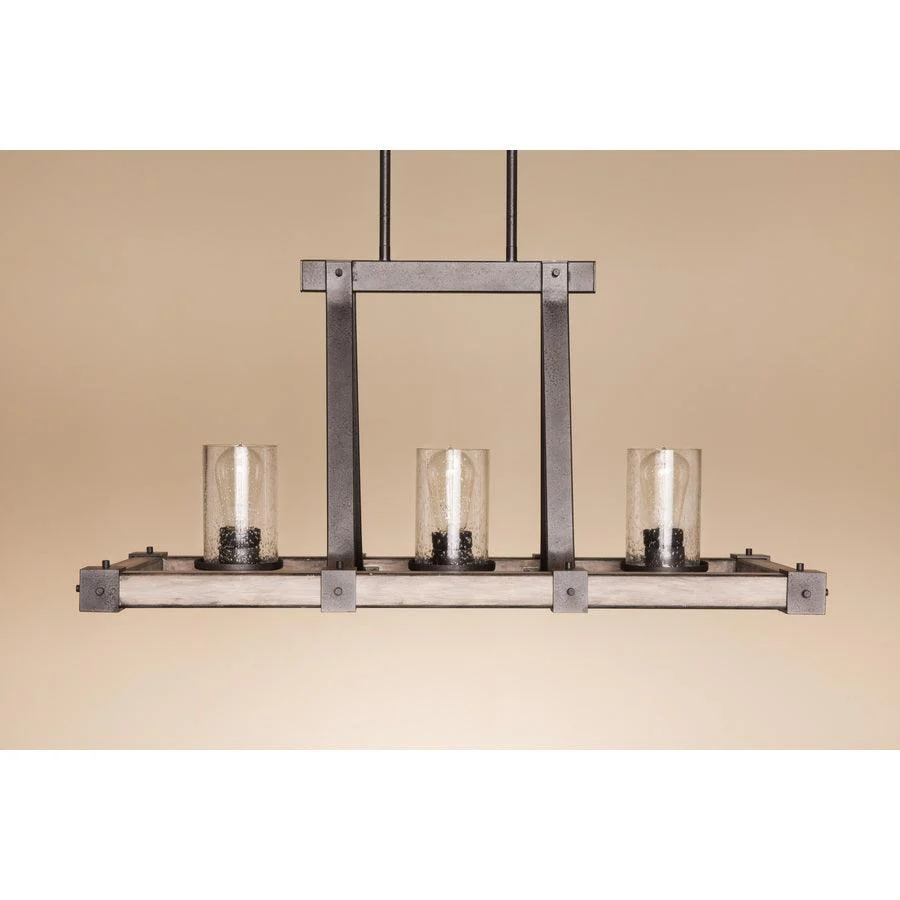 Kichler Barrington Distressed Black & Wood Tone Linear Kitchen Island Light with Clear Seeded Glass, 32 in. - Image 8