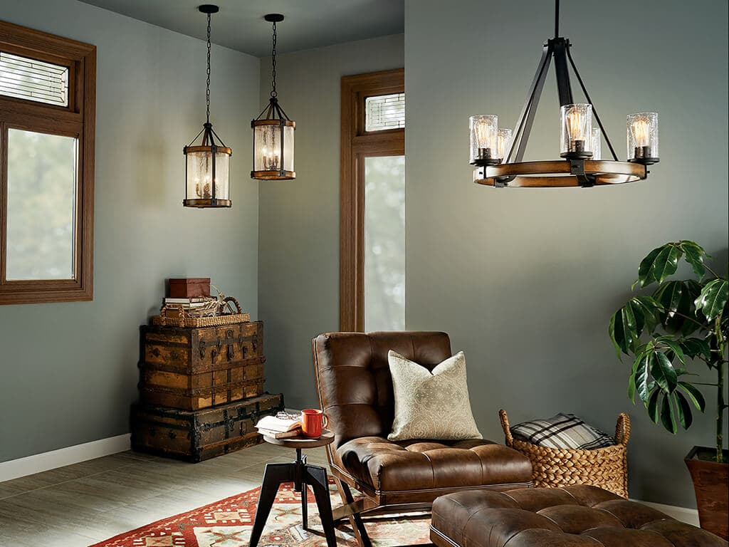 Kichler Barrington 5-Light Distressed Black and Wood Tone Rustic Chandelier, 24-Inch Diameter - Image 12