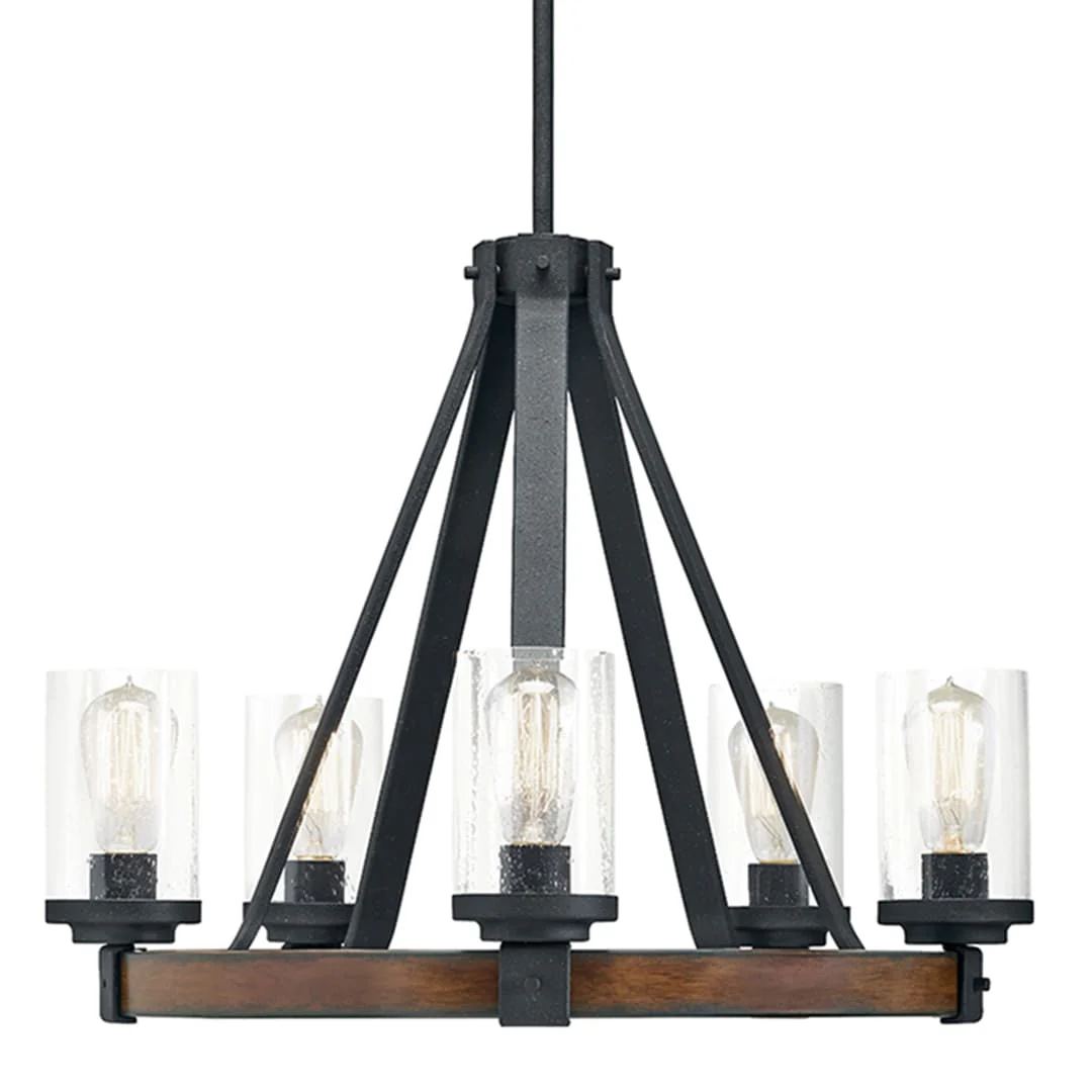 Kichler Barrington 5-Light Distressed Black and Wood Tone Rustic Chandelier, 24-Inch Diameter - Image 13