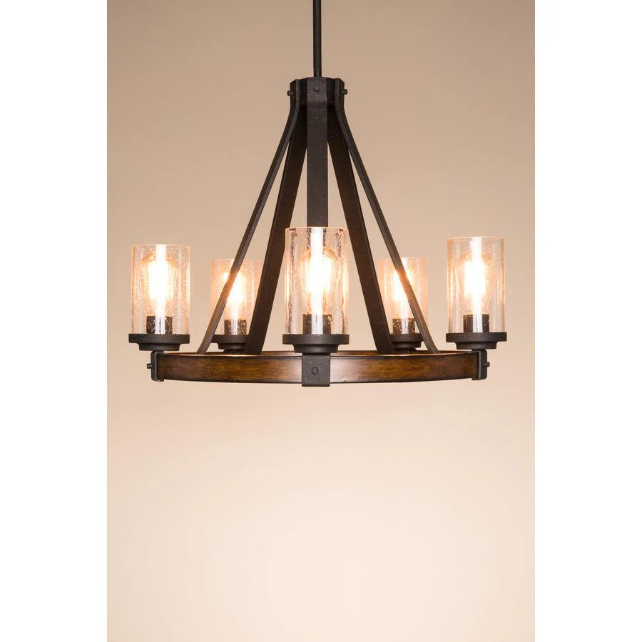 Kichler Barrington 5-Light Distressed Black and Wood Tone Rustic Chandelier, 24-Inch Diameter - Image 2