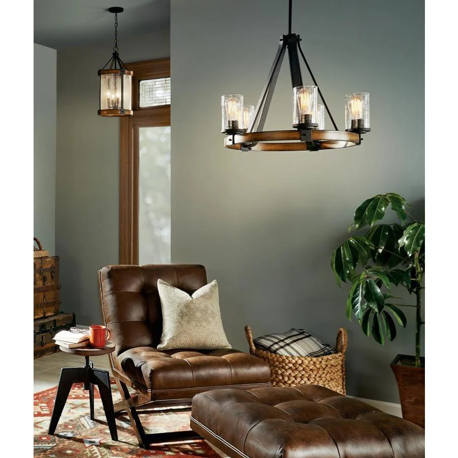 Kichler Barrington 5-Light Distressed Black and Wood Tone Rustic Chandelier, 24-Inch Diameter - Image 3