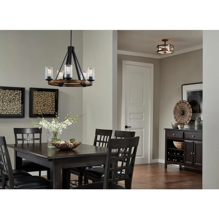 Kichler Barrington 5-Light Distressed Black and Wood Tone Rustic Chandelier, 24-Inch Diameter - Image 5