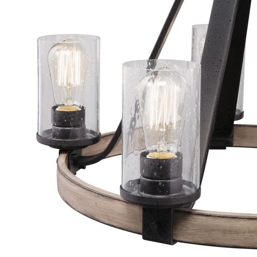 Kichler Barrington 5-Light Distressed Black and Wood Tone Rustic Chandelier, 24-Inch Diameter - Image 7