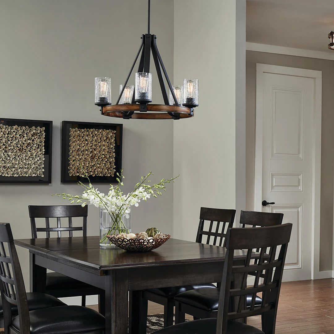 Kichler Barrington 5-Light Distressed Black and Wood Tone Rustic Chandelier, 24-Inch Diameter - Image 8