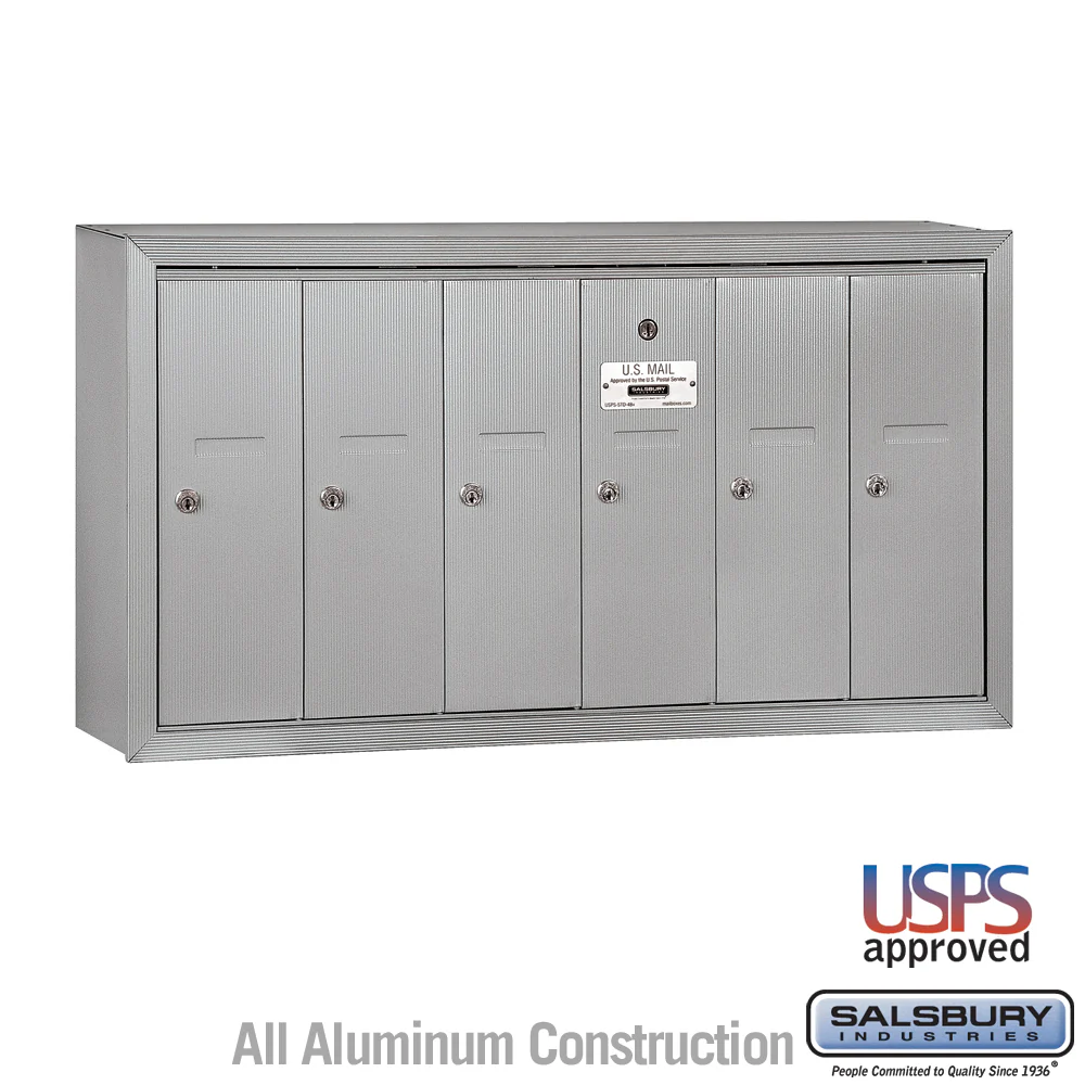 6-Door Aluminum Vertical Mailbox - Surface Mounted - USPS Approved