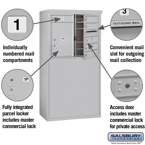 6-Door Free-Standing Mailbox with Parcel Locker in Aluminum - Image 2
