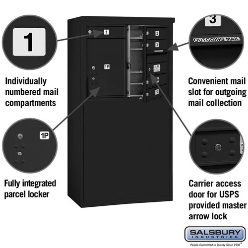 6-Door Free-Standing Mailbox with Parcel Locker in Black - Image 2
