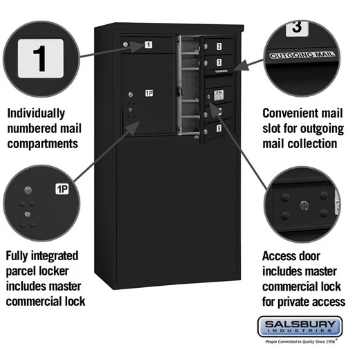 6-Door Free-Standing Mailbox with Parcel Locker in Black - Image 2