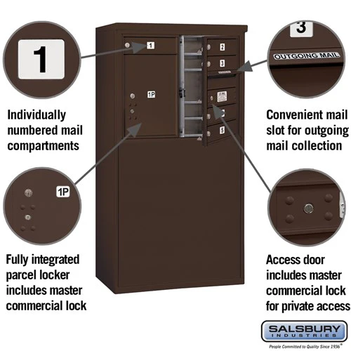 6-Door Free-Standing Mailbox with Parcel Locker in Bronze - Image 2