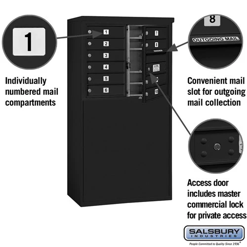 6 Door High Free-Standing 4C Horizontal Mailbox with 10 Doors in Black with Private Access - Image 2