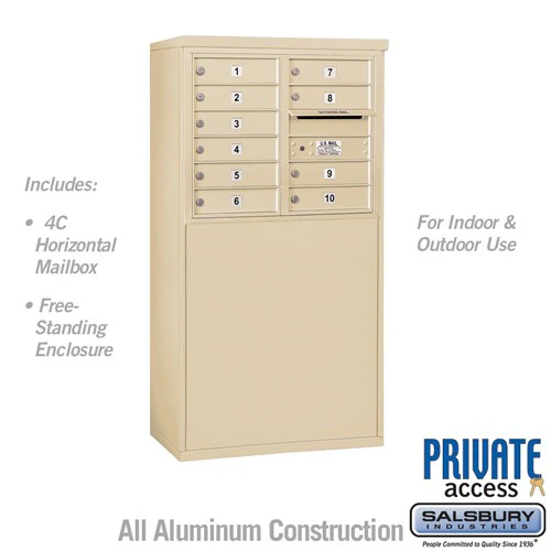 6 Door High Free-Standing 4C Horizontal Mailbox with 10 Doors in Sandstone