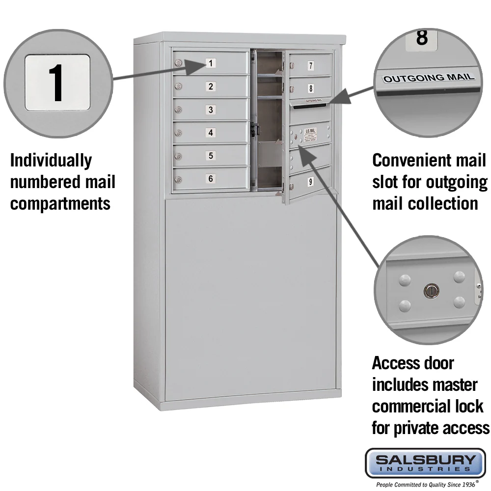 6 Door High Free-Standing 4C Horizontal Mailbox with 9 Doors in Aluminum with Private Access - Image 2