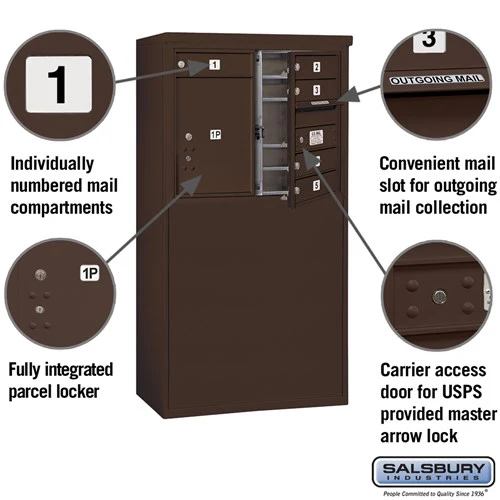 6 Door High Free-Standing 4C Horizontal Mailbox with Parcel Locker in Bronze - Image 2