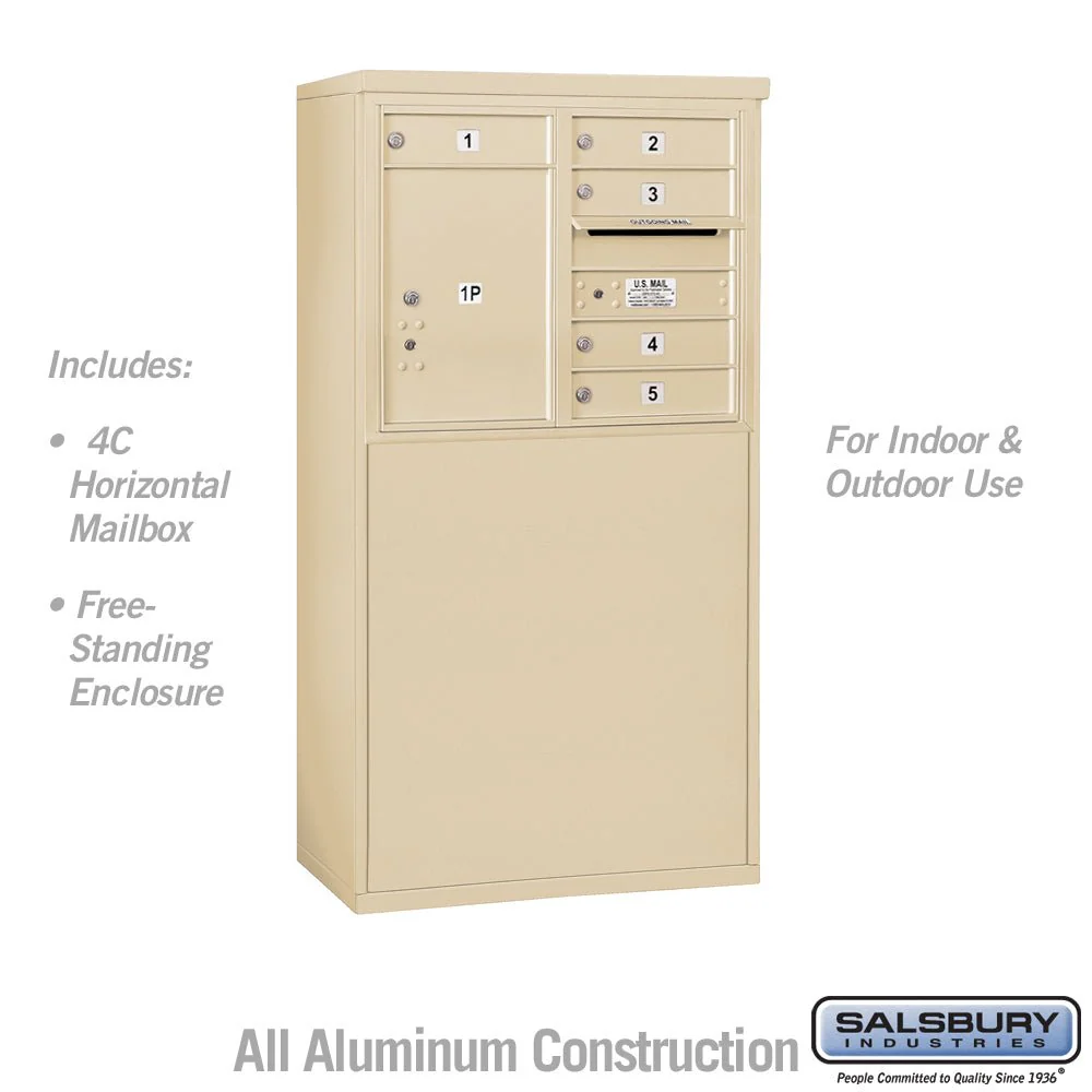 6 Door High Free-Standing 4C Horizontal Mailbox with Parcel Locker in Sandstone