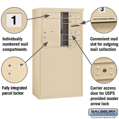6 Door High Free-Standing 4C Horizontal Mailbox with Parcel Locker in Sandstone - Image 2