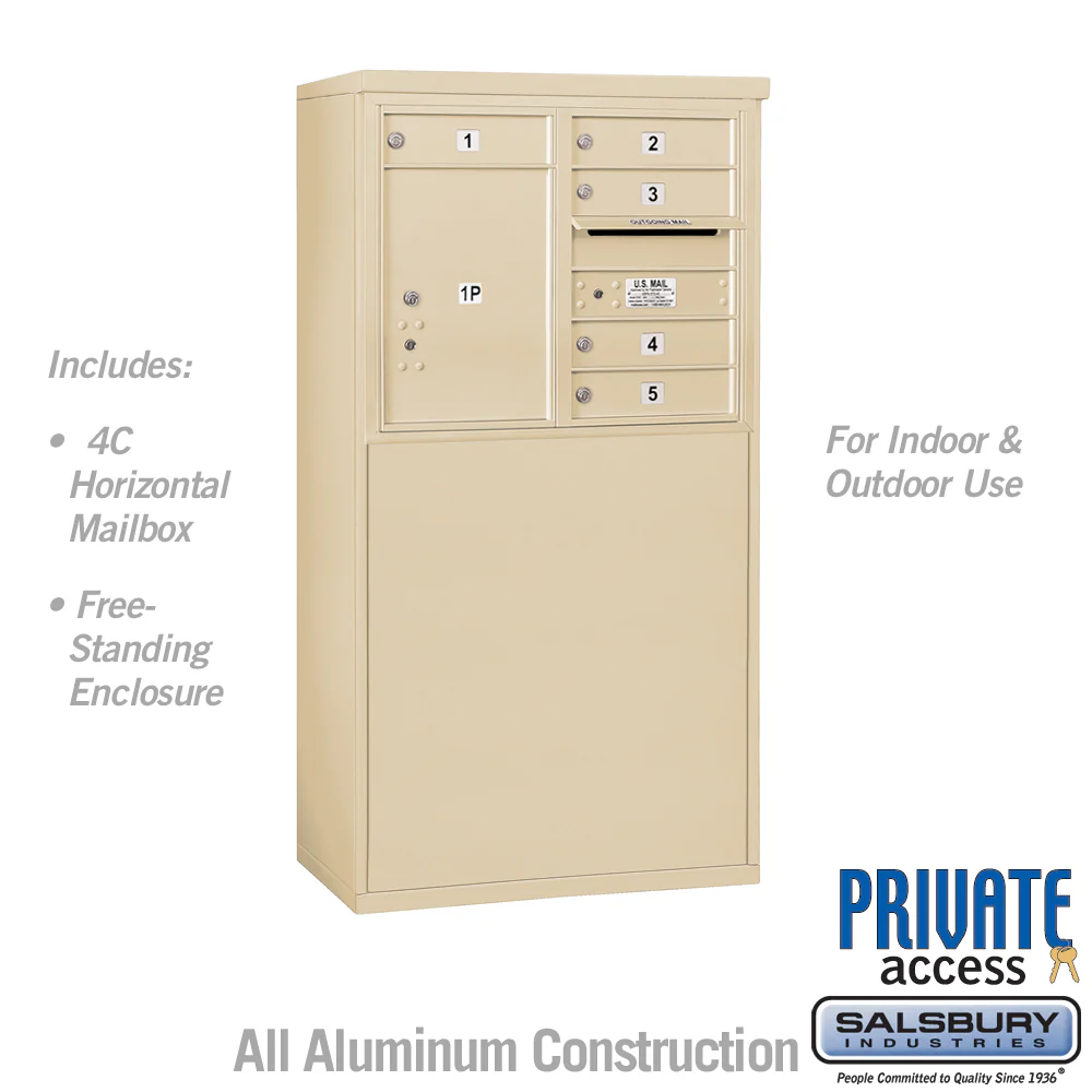 6 Door High Free-Standing 4C Horizontal Mailbox with Parcel Locker in Sandstone - Image 5