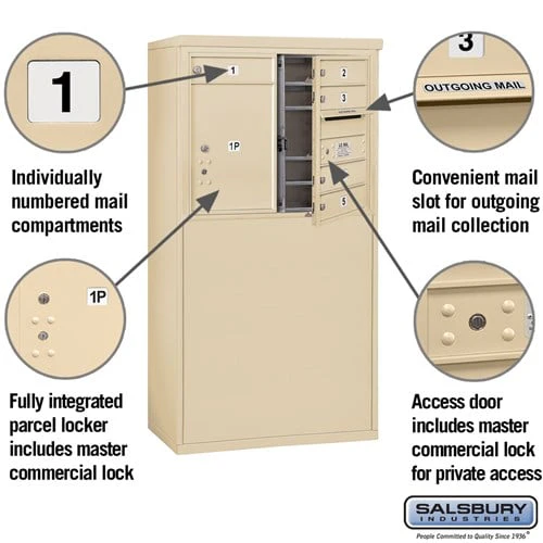 6 Door High Free-Standing 4C Horizontal Mailbox with Parcel Locker in Sandstone - Image 6