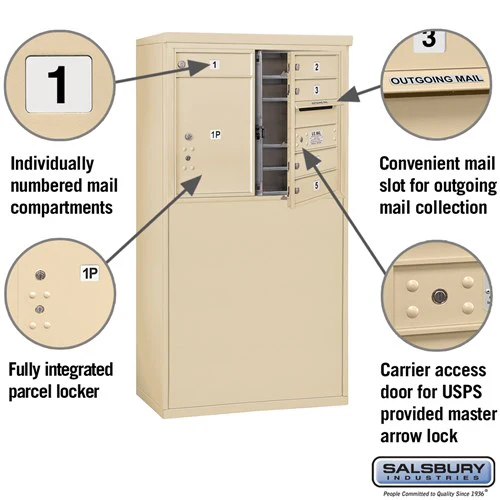 6 Door High Free-Standing 4C Horizontal Parcel Locker with 1 Parcel Locker in Sandstone - Image 6