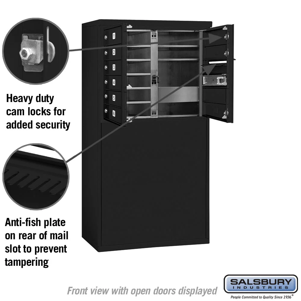 6 Door High Free-Standing 4C Horizontal Mailbox with 9 Doors in Black with Private Access - Image 3