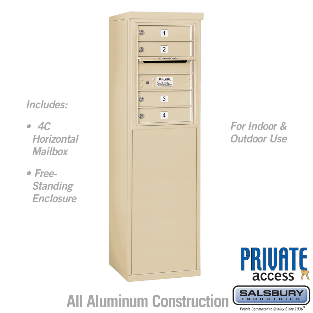 6 Door High Free-Standing 4C Horizontal Mailbox with Private Access in Sandstone