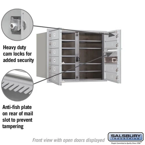 6 Door High Recessed Mounted 4C Horizontal Mailbox with 10 Doors in Aluminum - Front Loading - Image 3