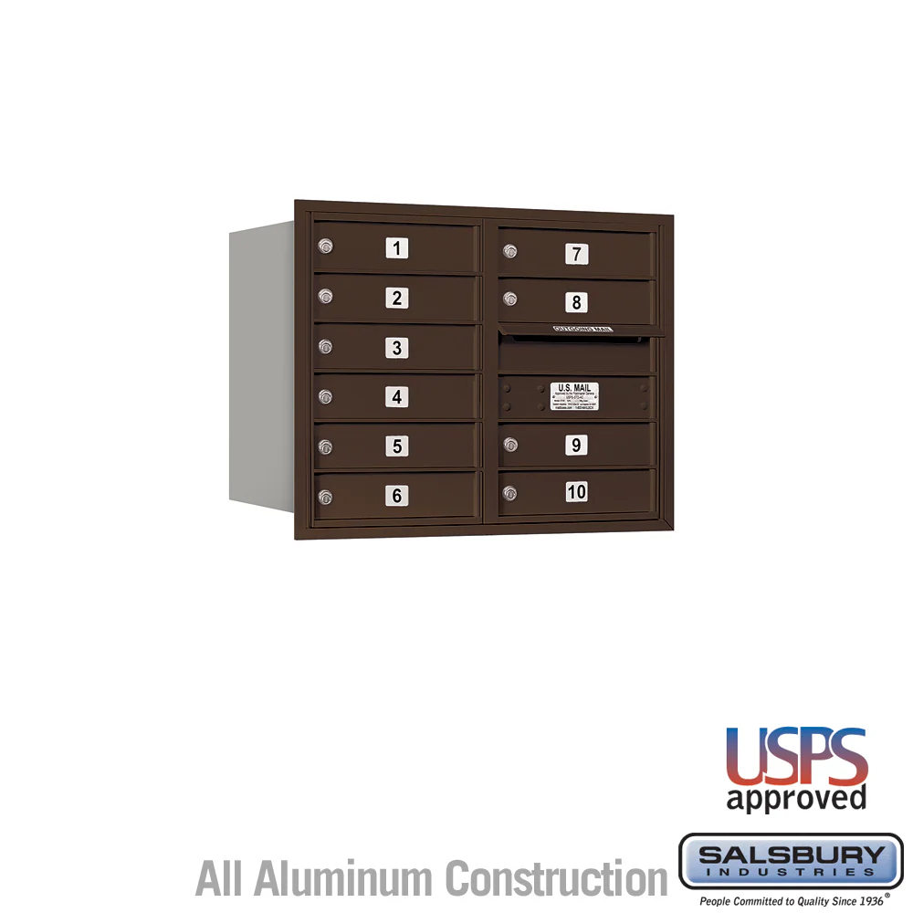 6 Door High Recessed Mounted 4C Horizontal Mailbox with 10 Doors in Bronze - Rear Loading