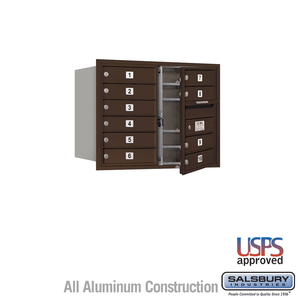 6 Door High Recessed Mounted 4C Horizontal Mailbox with 10 Doors in Bronze - USPS Access