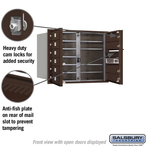 6 Door High Recessed Mounted 4C Horizontal Mailbox with 10 Doors in Bronze - USPS Access - Image 3