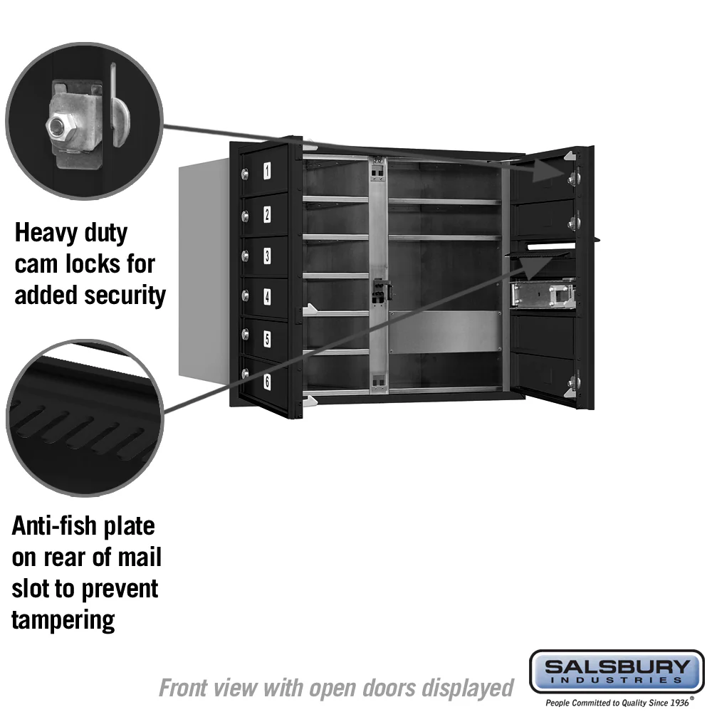 6 Door High Recessed Mounted 4C Horizontal Mailbox with 9 Compartments - Black - Private Access - Front Loading - Image 3