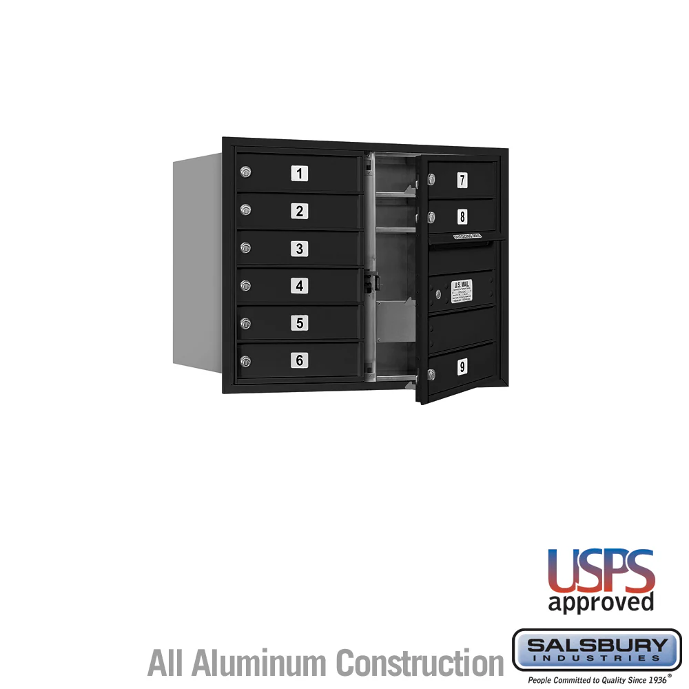 6 Door High Recessed Mounted 4C Horizontal Mailbox with 9 Compartments in Black with USPS Access