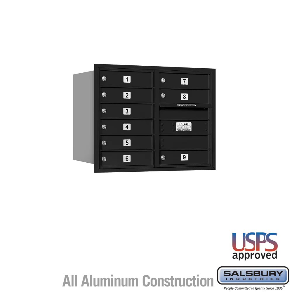 6 Door High Recessed Mounted 4C Horizontal Mailbox with 9 Doors, Black, Rear Loading
